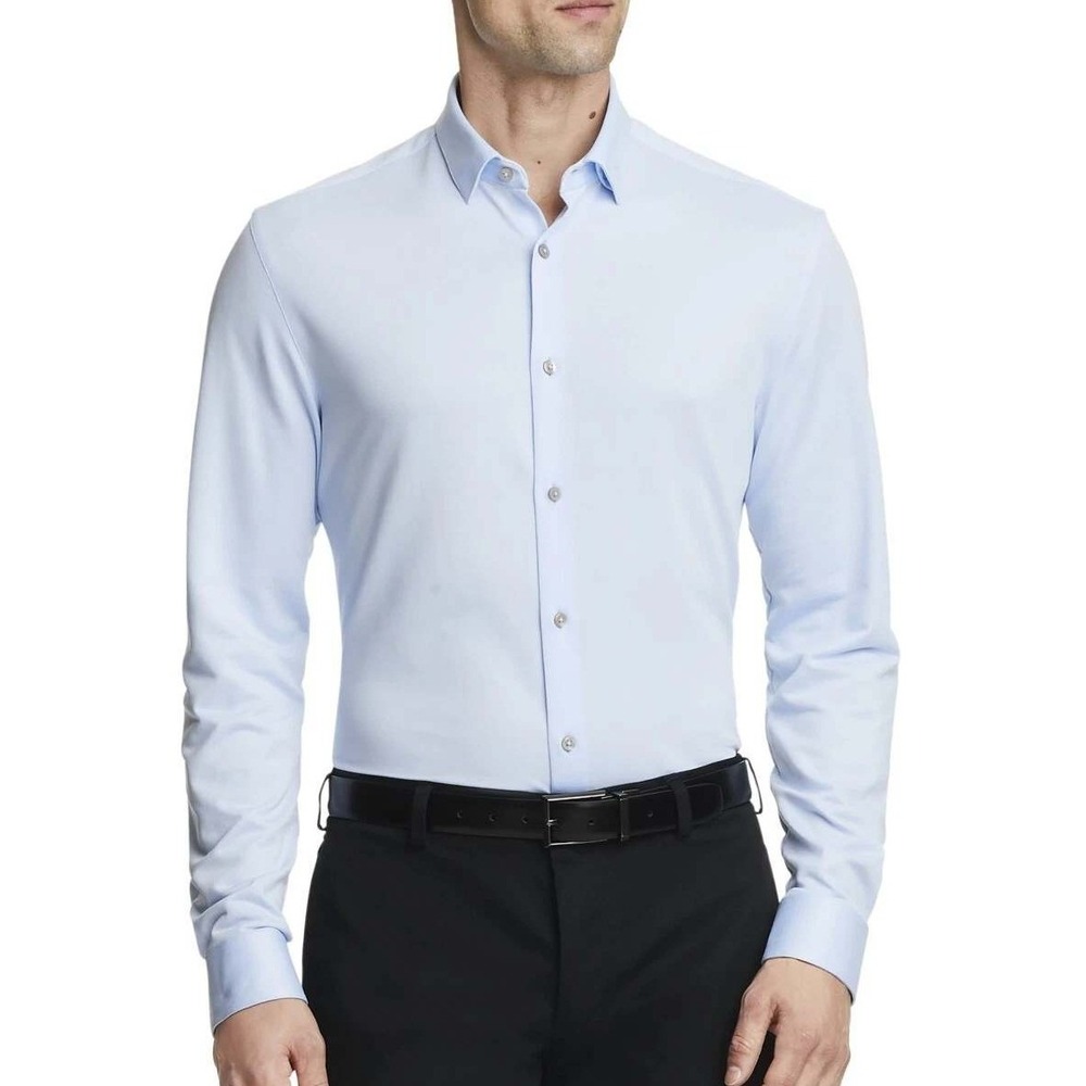 NWOT Calvin Klein Slim Men's M Button Down Shirt Light Blue Cotton Stretch